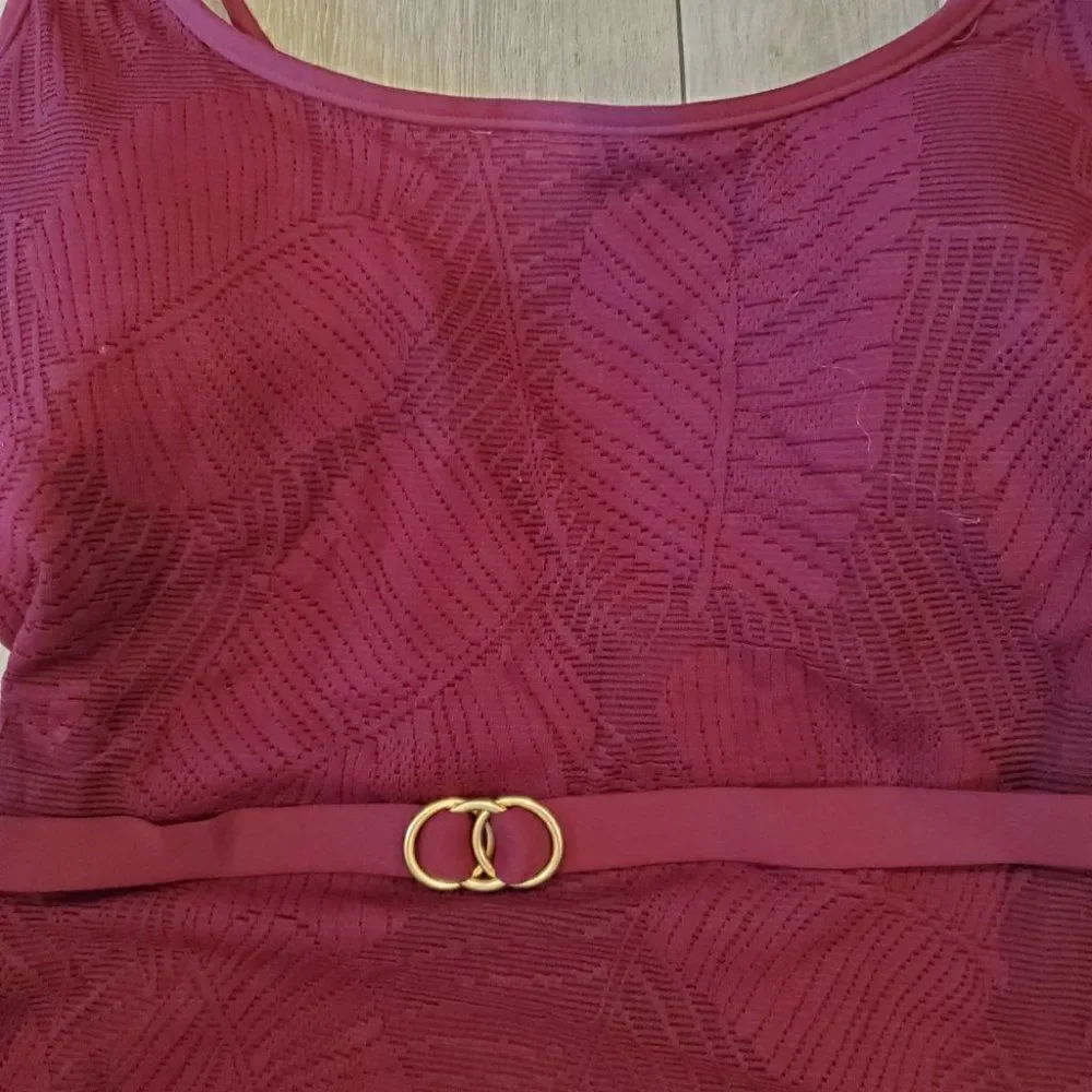 Jessika Allen  Sz 10 Burgundy Tank Belted swimsuit
